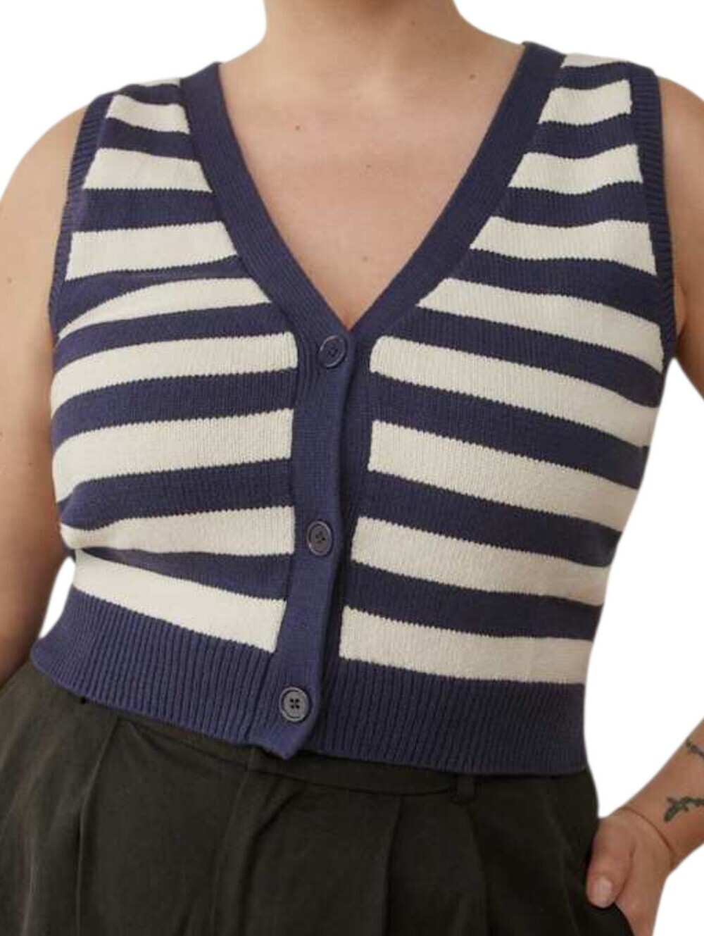 Reformation Zola Striped Sweater Vest Women Large Navy White